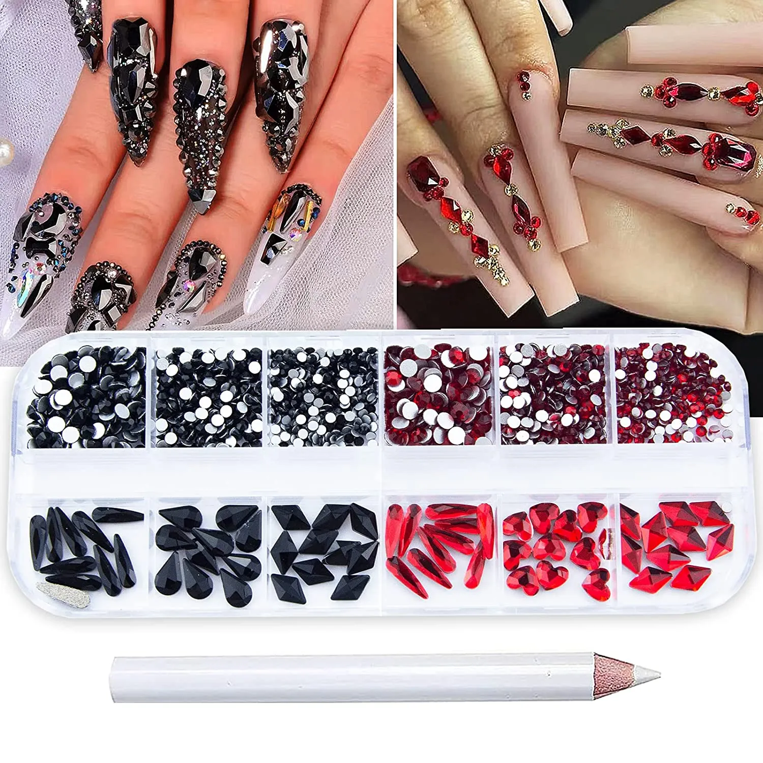 1260Pcs Emerald Green Gold Champagne Nail Rhinestones Flatback Gems Crystals Glass Multi Shapes Sizes Color Green Gold Nail Rhinestones with Pen for Nail DIY Crafting Clothes Shoes Jewelry