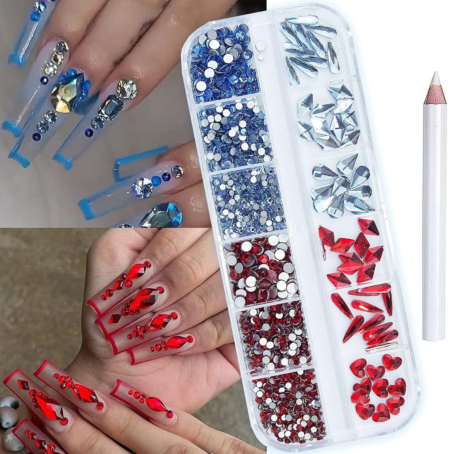 1260Pcs Emerald Green Gold Champagne Nail Rhinestones Flatback Gems Crystals Glass Multi Shapes Sizes Color Green Gold Nail Rhinestones with Pen for Nail DIY Crafting Clothes Shoes Jewelry