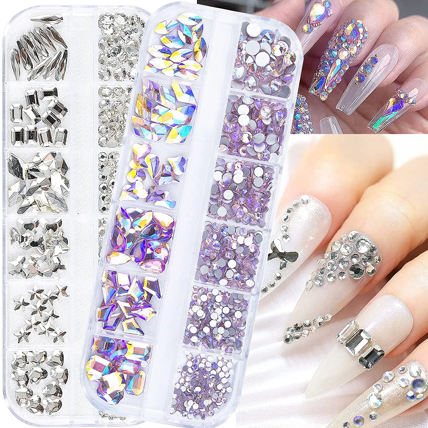 1720Pcs Royal Blue Lake Blue Nail Rhinestones Crystals Glass Gems Stones Royal Blue Multi Shapes Sizes Round Beads Flatback Gems Crystals Rhinestones for Nail DIY Crafts Clothes Shoes Jewelry