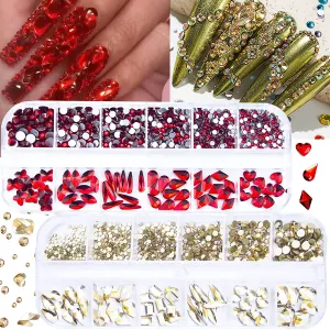 1720Pcs Royal Blue Lake Blue Nail Rhinestones Crystals Glass Gems Stones Royal Blue Multi Shapes Sizes Round Beads Flatback Gems Crystals Rhinestones for Nail DIY Crafts Clothes Shoes Jewelry
