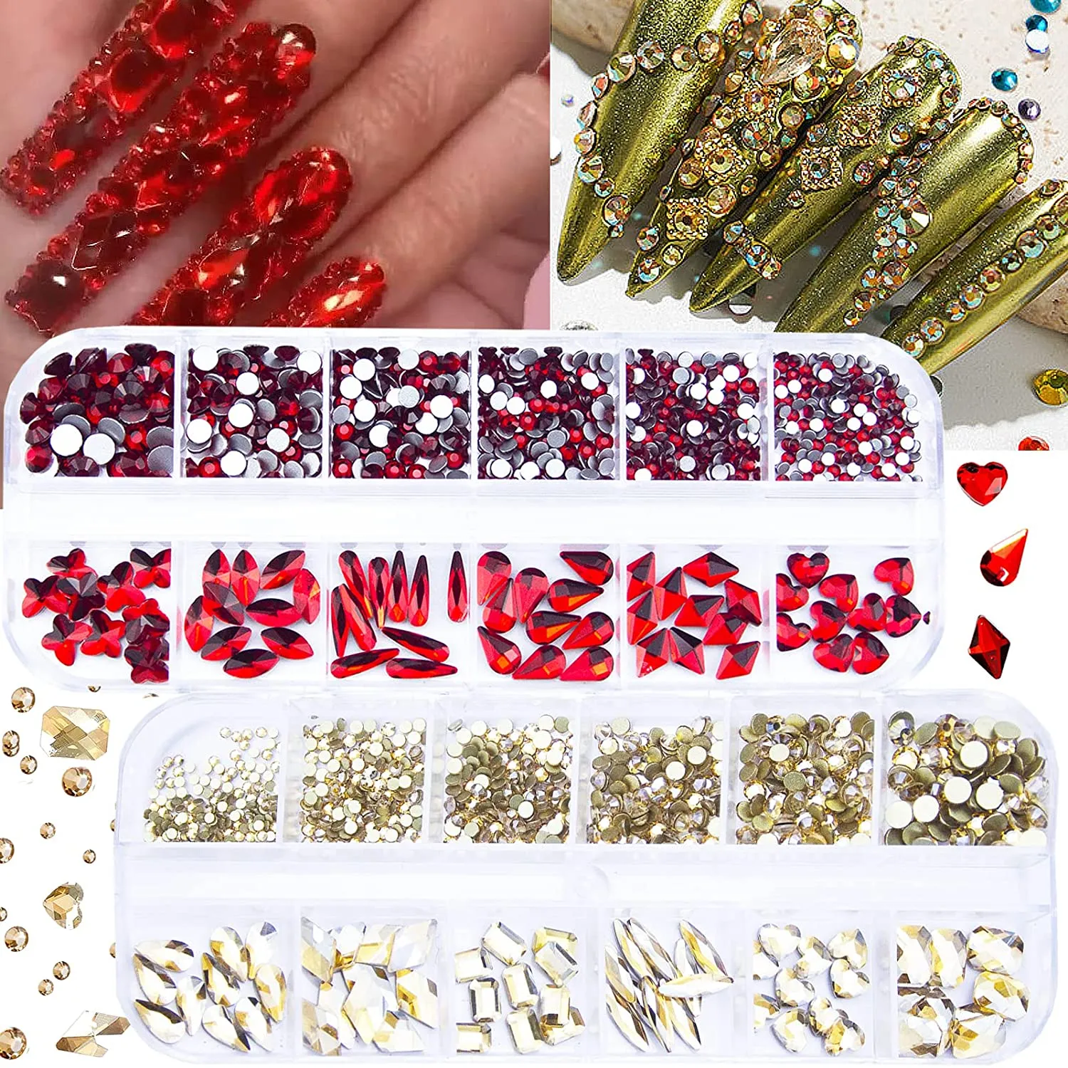 1720Pcs Royal Blue Lake Blue Nail Rhinestones Crystals Glass Gems Stones Royal Blue Multi Shapes Sizes Round Beads Flatback Gems Crystals Rhinestones for Nail DIY Crafts Clothes Shoes Jewelry