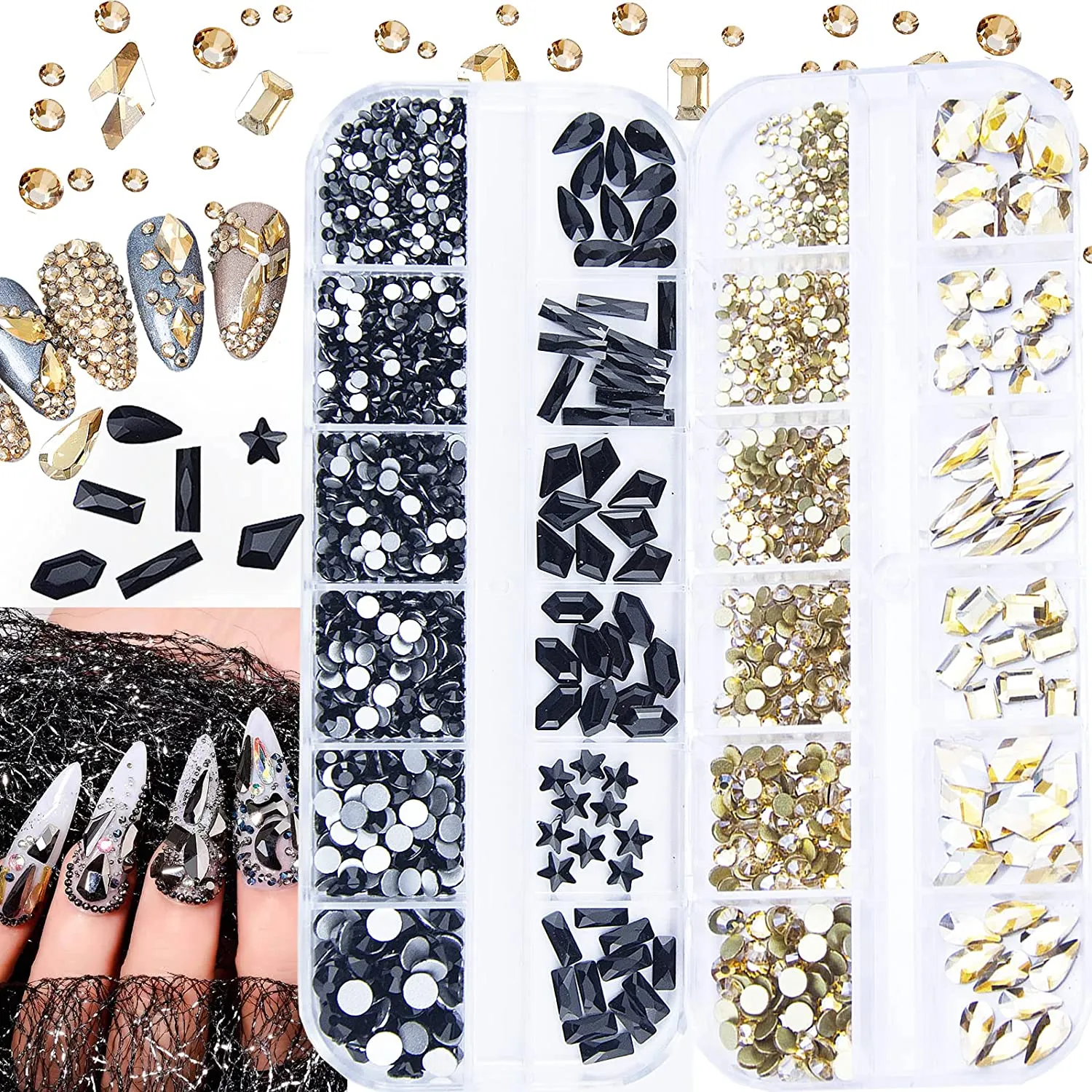 1720Pcs Royal Blue Lake Blue Nail Rhinestones Crystals Glass Gems Stones Royal Blue Multi Shapes Sizes Round Beads Flatback Gems Crystals Rhinestones for Nail DIY Crafts Clothes Shoes Jewelry