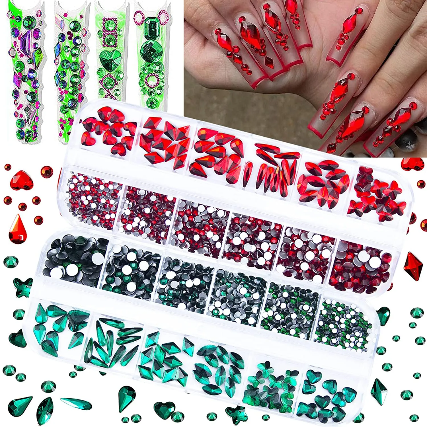 1720Pcs Royal Blue Lake Blue Nail Rhinestones Crystals Glass Gems Stones Royal Blue Multi Shapes Sizes Round Beads Flatback Gems Crystals Rhinestones for Nail DIY Crafts Clothes Shoes Jewelry