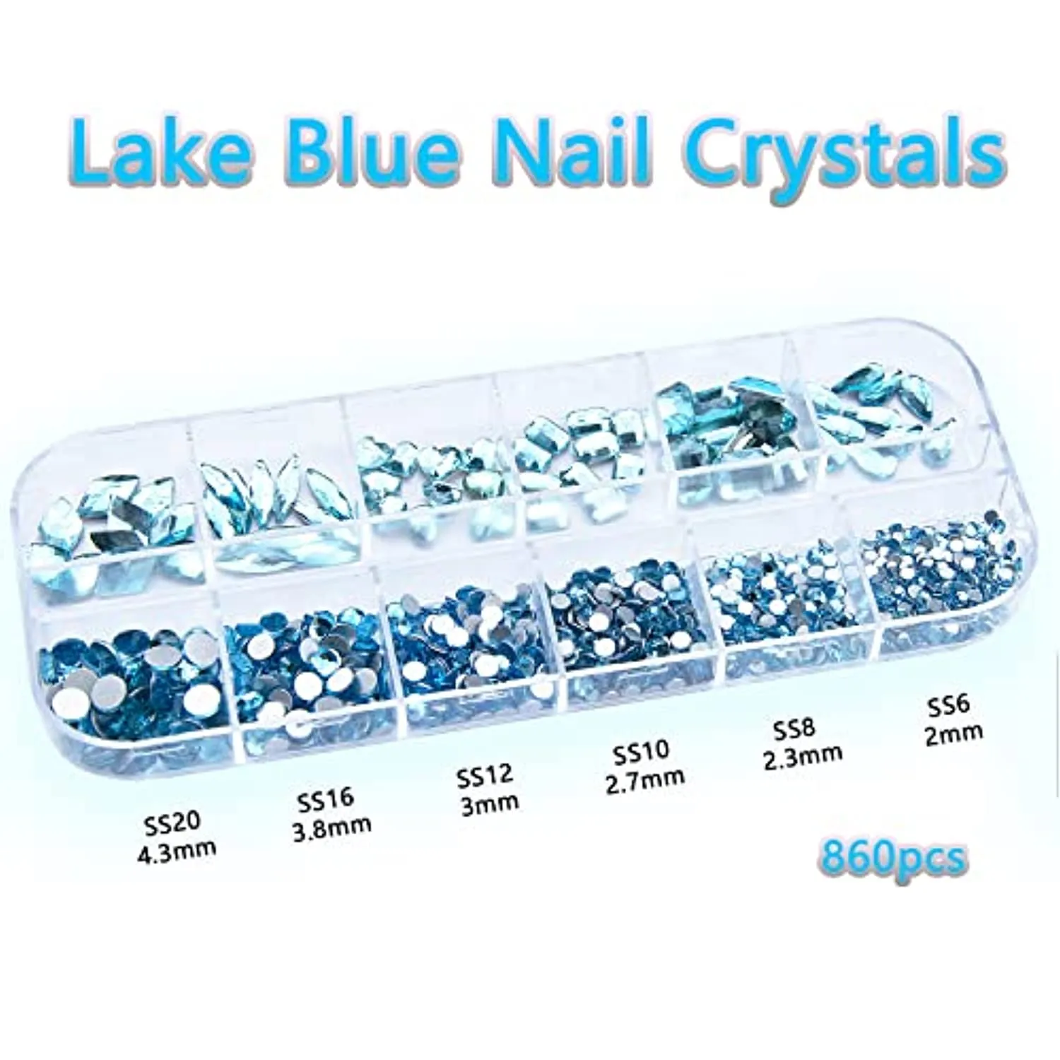 1720Pcs Royal Blue Lake Blue Nail Rhinestones Crystals Glass Gems Stones Royal Blue Multi Shapes Sizes Round Beads Flatback Gems Crystals Rhinestones for Nail DIY Crafts Clothes Shoes Jewelry