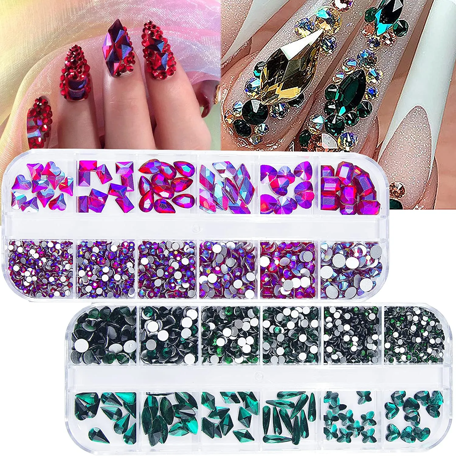 1720Pcs Royal Blue Lake Blue Nail Rhinestones Crystals Glass Gems Stones Royal Blue Multi Shapes Sizes Round Beads Flatback Gems Crystals Rhinestones for Nail DIY Crafts Clothes Shoes Jewelry