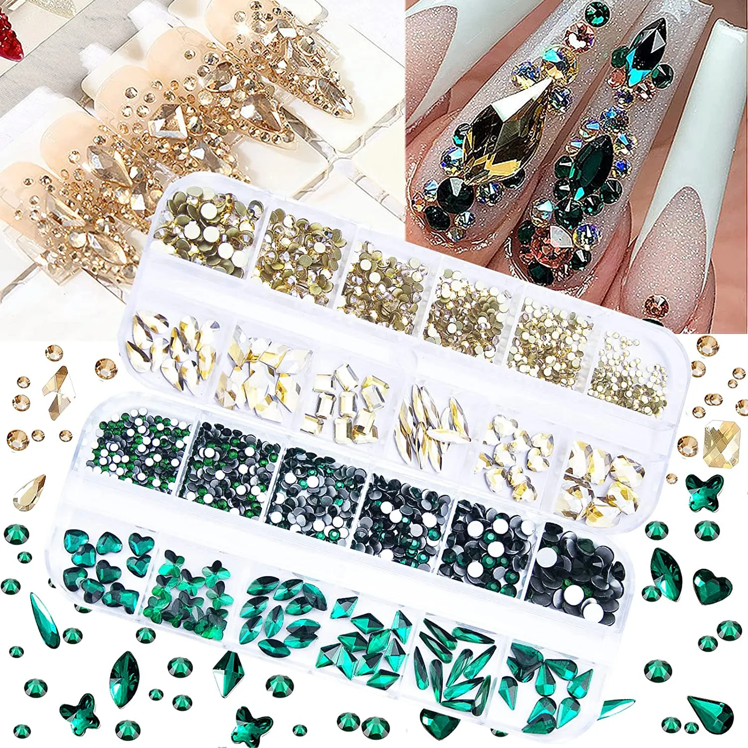 1720Pcs Royal Blue Lake Blue Nail Rhinestones Crystals Glass Gems Stones Royal Blue Multi Shapes Sizes Round Beads Flatback Gems Crystals Rhinestones for Nail DIY Crafts Clothes Shoes Jewelry