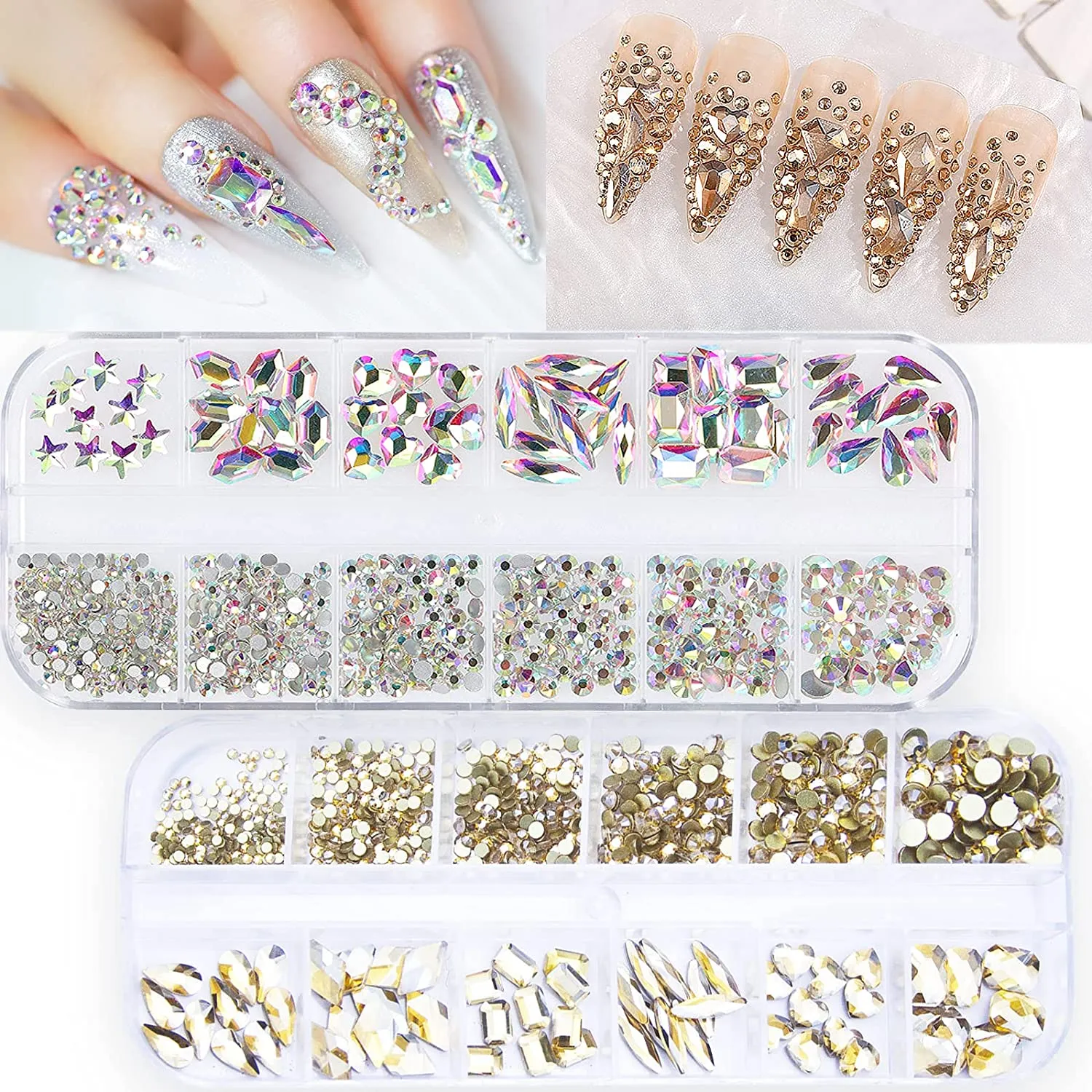1720Pcs Royal Blue Lake Blue Nail Rhinestones Crystals Glass Gems Stones Royal Blue Multi Shapes Sizes Round Beads Flatback Gems Crystals Rhinestones for Nail DIY Crafts Clothes Shoes Jewelry