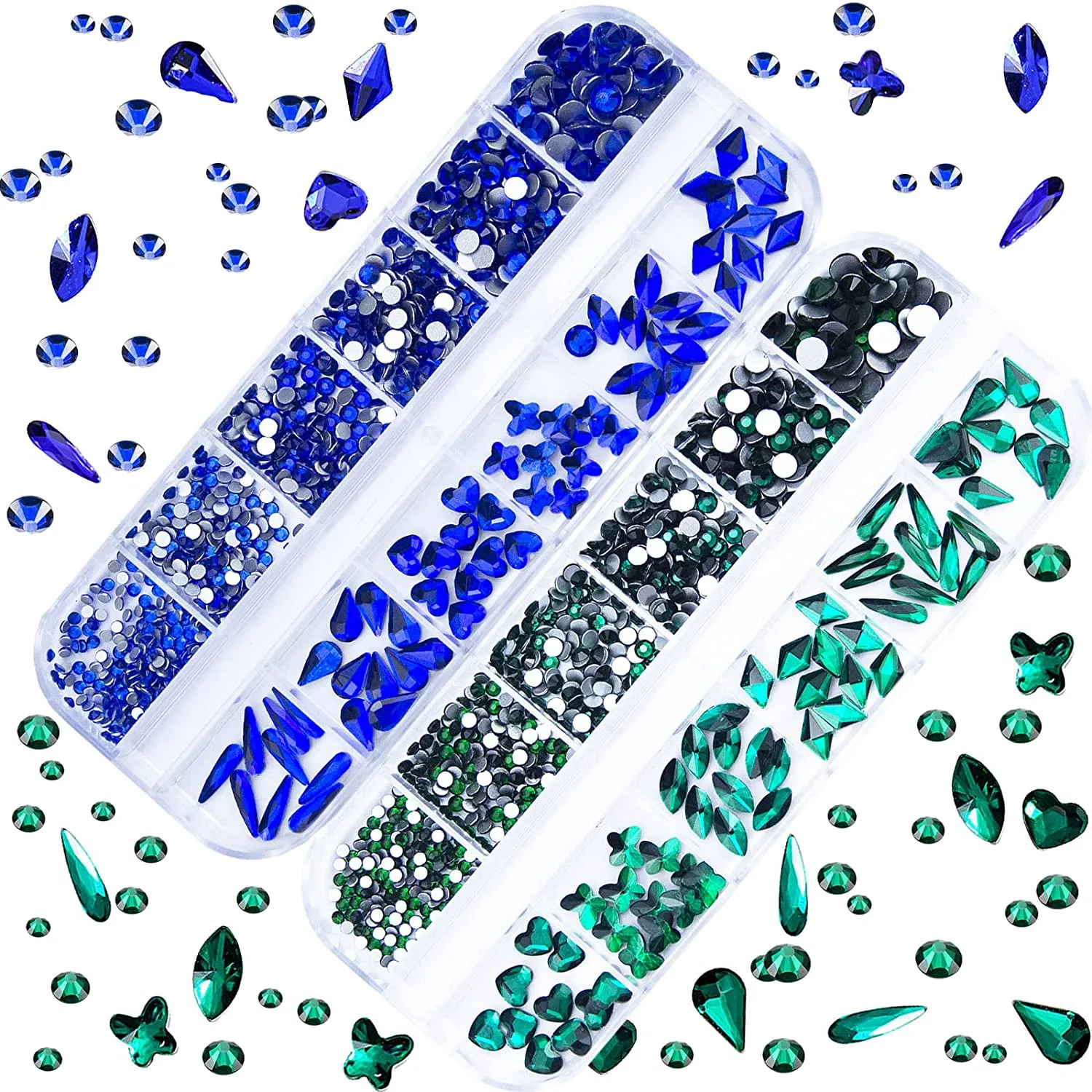 1720Pcs Royal Blue Lake Blue Nail Rhinestones Crystals Glass Gems Stones Royal Blue Multi Shapes Sizes Round Beads Flatback Gems Crystals Rhinestones for Nail DIY Crafts Clothes Shoes Jewelry