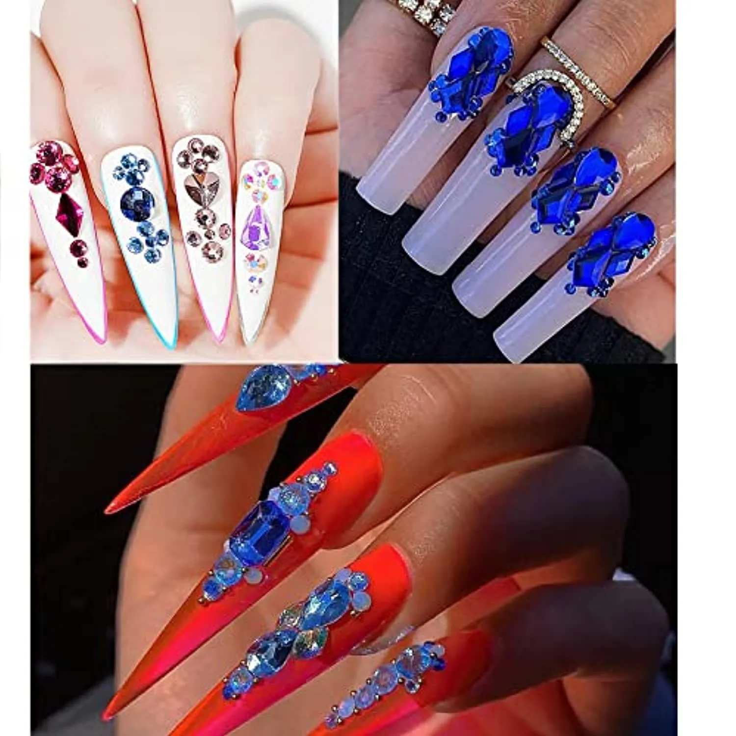 1720Pcs Royal Blue Lake Blue Nail Rhinestones Crystals Glass Gems Stones Royal Blue Multi Shapes Sizes Round Beads Flatback Gems Crystals Rhinestones for Nail DIY Crafts Clothes Shoes Jewelry