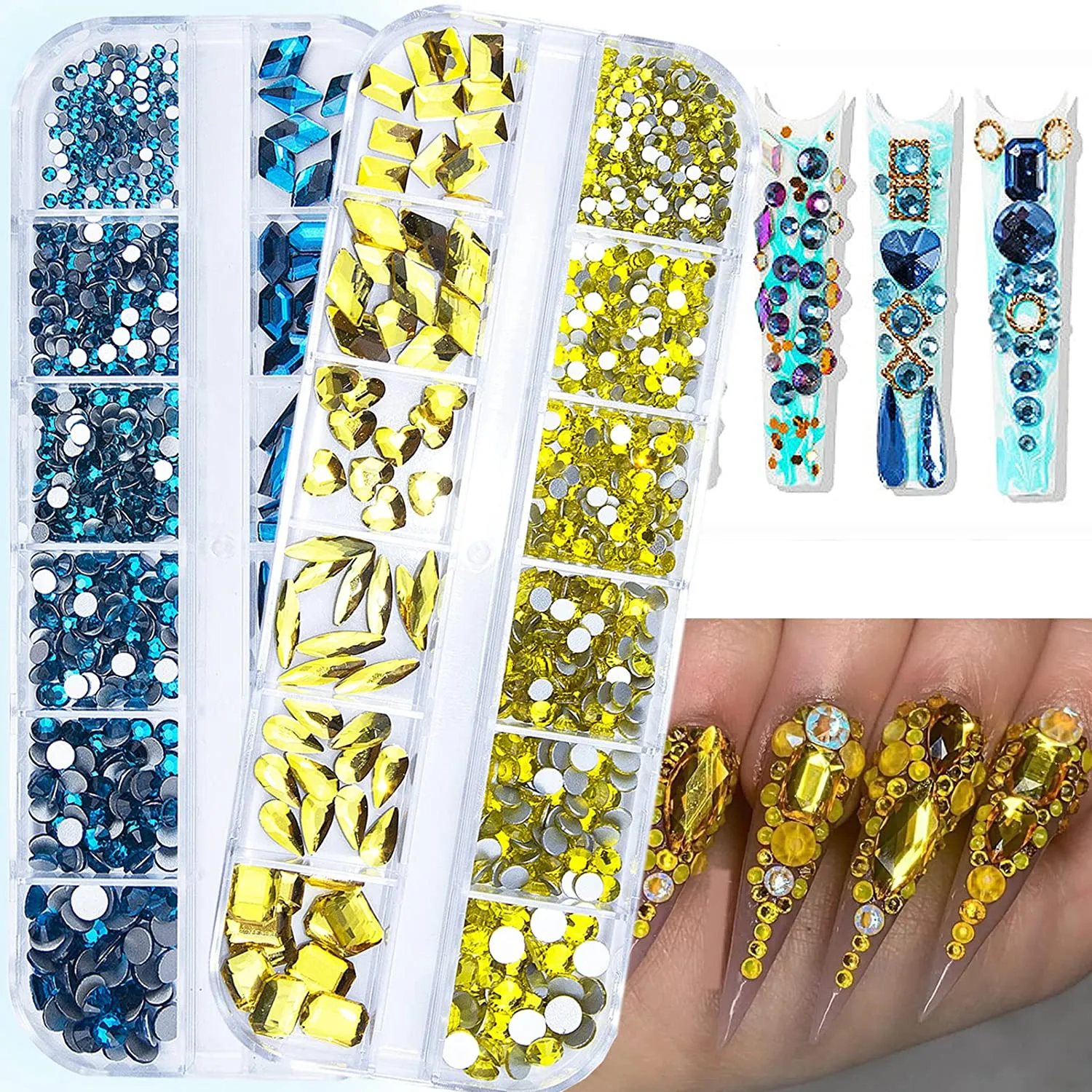 1720Pcs Royal Blue Lake Blue Nail Rhinestones Crystals Glass Gems Stones Royal Blue Multi Shapes Sizes Round Beads Flatback Gems Crystals Rhinestones for Nail DIY Crafts Clothes Shoes Jewelry