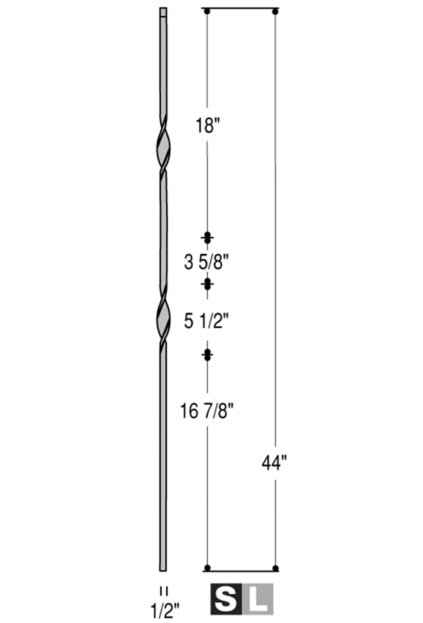 2561 Series 2RIB Double Ribbon Iron Baluster