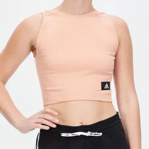 adidas Womens Pink Cropped Ribbed Stretch Tank Top Size Medium (New)