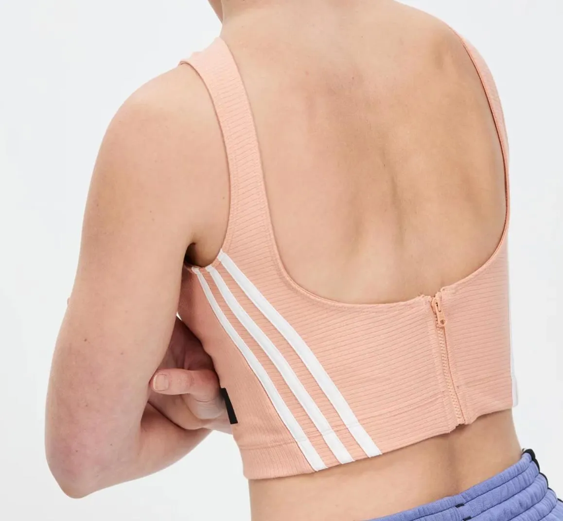 adidas Womens Pink Cropped Ribbed Stretch Tank Top Size Medium (New)