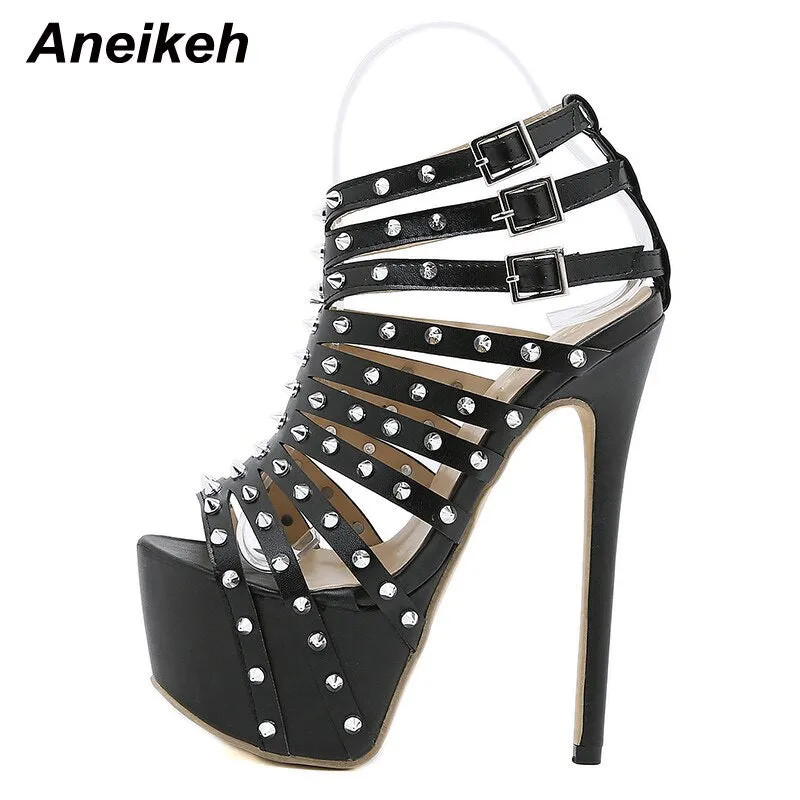 Aneikeh Gladiator Rivet High Sandals