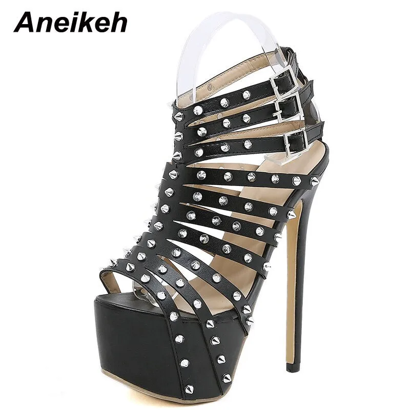Aneikeh Gladiator Rivet High Sandals