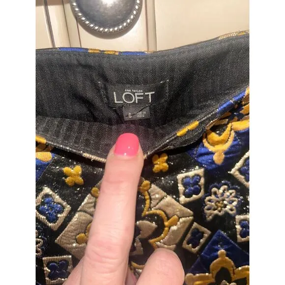 Ann Taylor Loft Jacquard Blue Gold Geometric Pattern Shorts Size 6