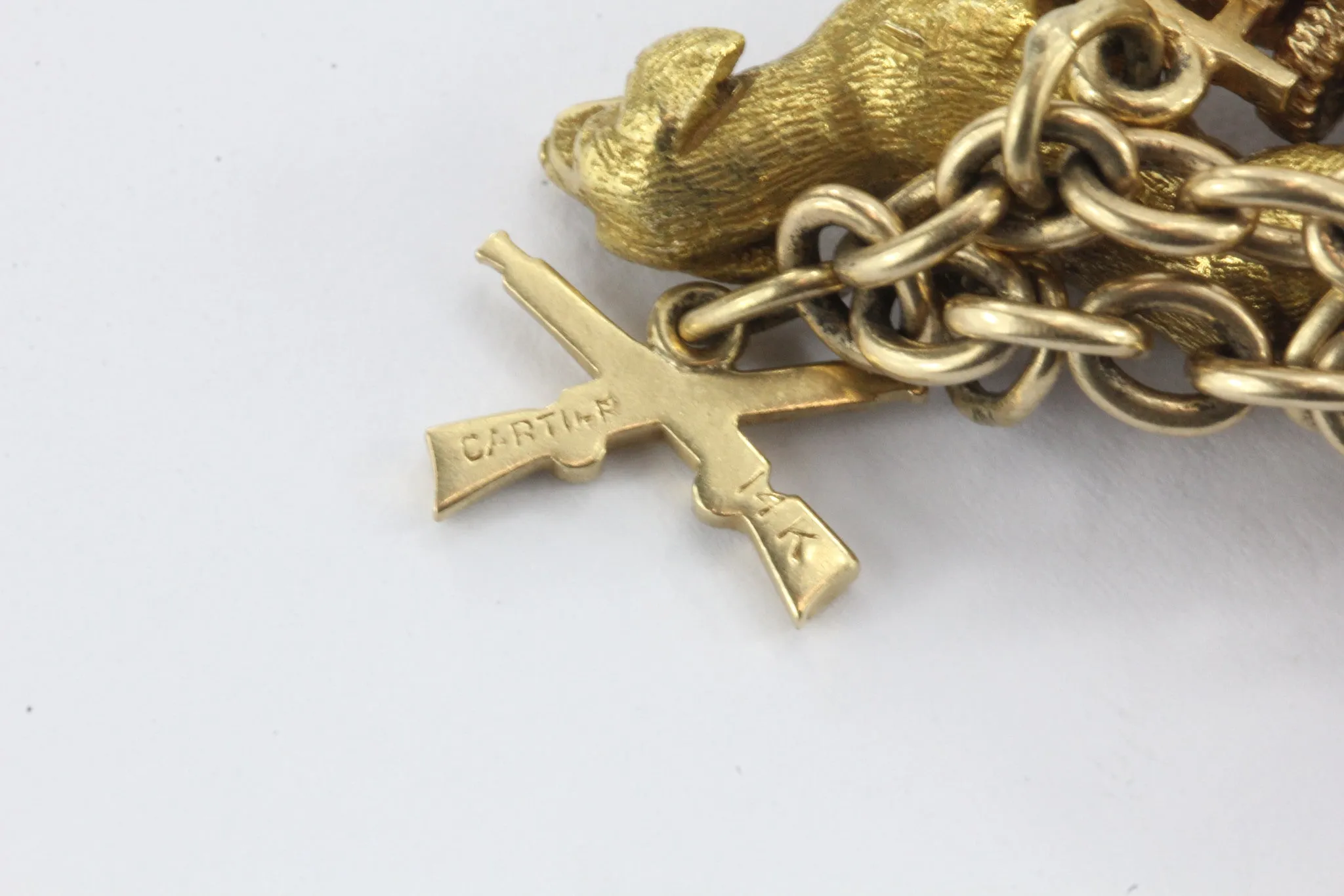 Antique 1940's 14k Gold Loaded 26 Charm Bracelet w Cartier & Tiffany Co Charm