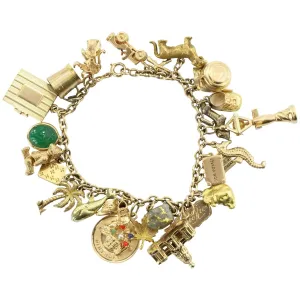 Antique 1940's 14k Gold Loaded 26 Charm Bracelet w Cartier & Tiffany Co Charm