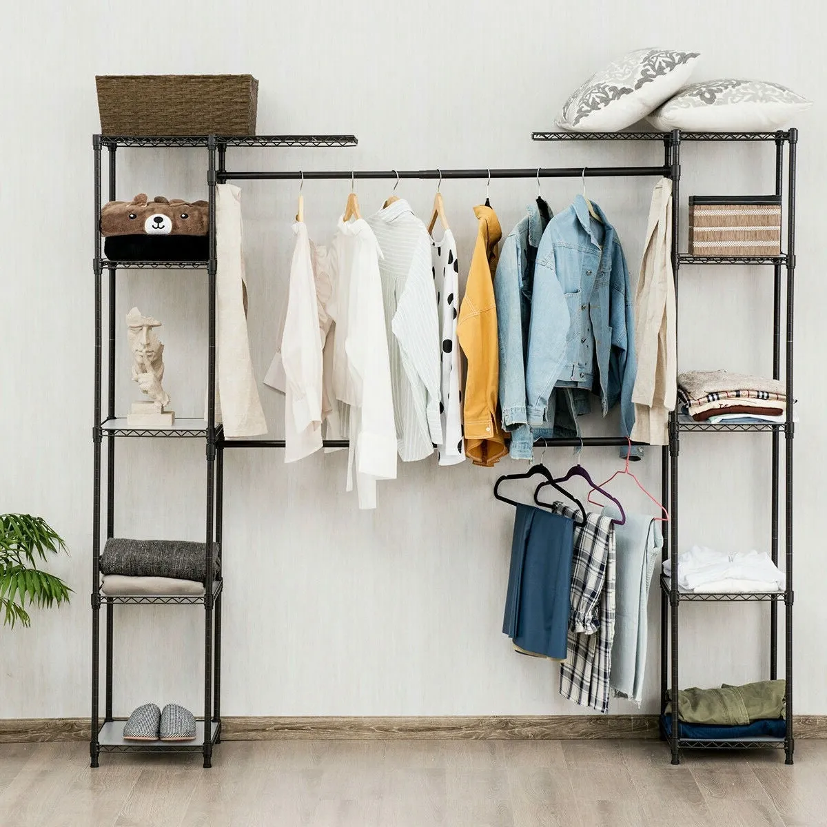 Black Free Standing Open Portable Closet Wardrobe Shelving Unit