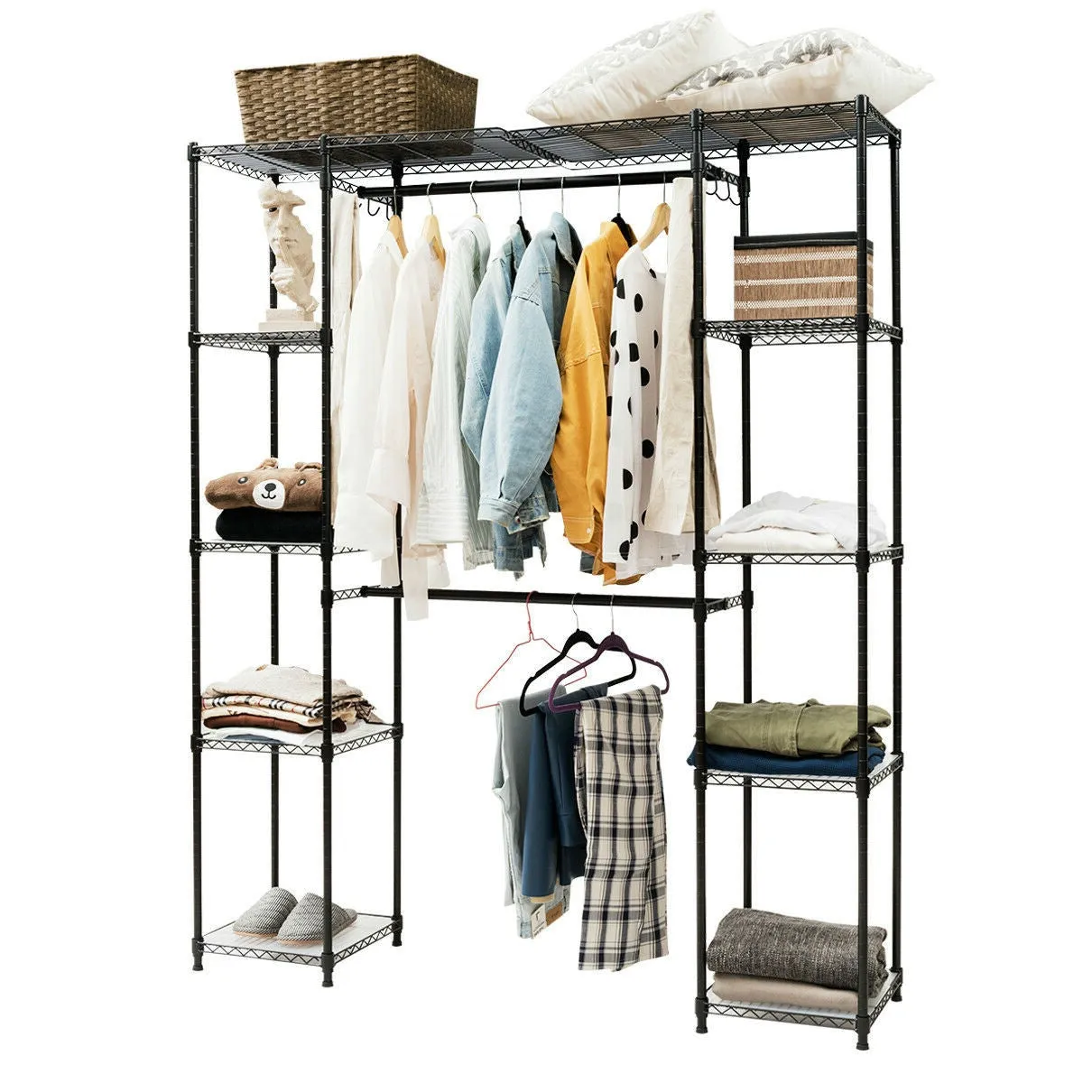 Black Free Standing Open Portable Closet Wardrobe Shelving Unit