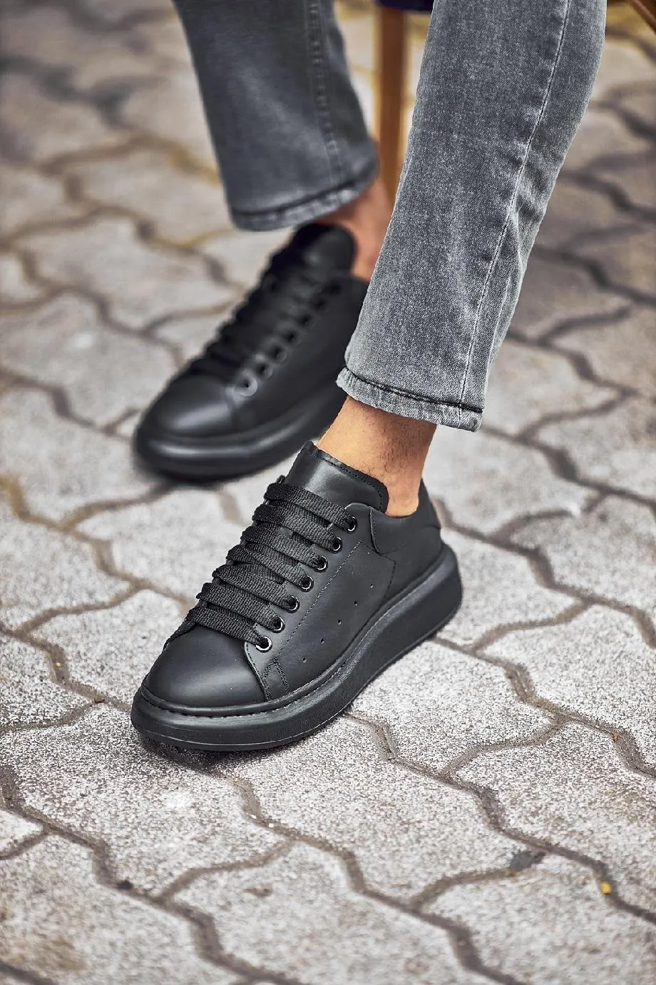 Black Leather Sneakers-SS101