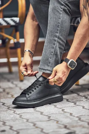 Black Leather Sneakers-SS101