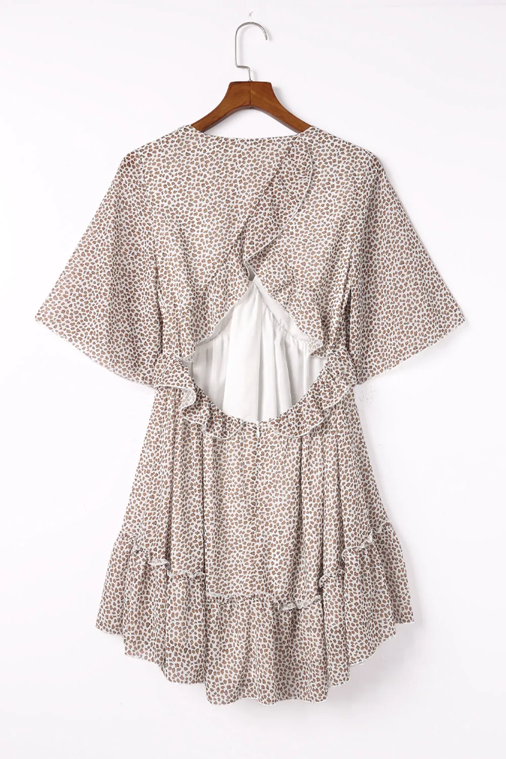 Black Leopard Print Ruffles Half Sleeve Dress