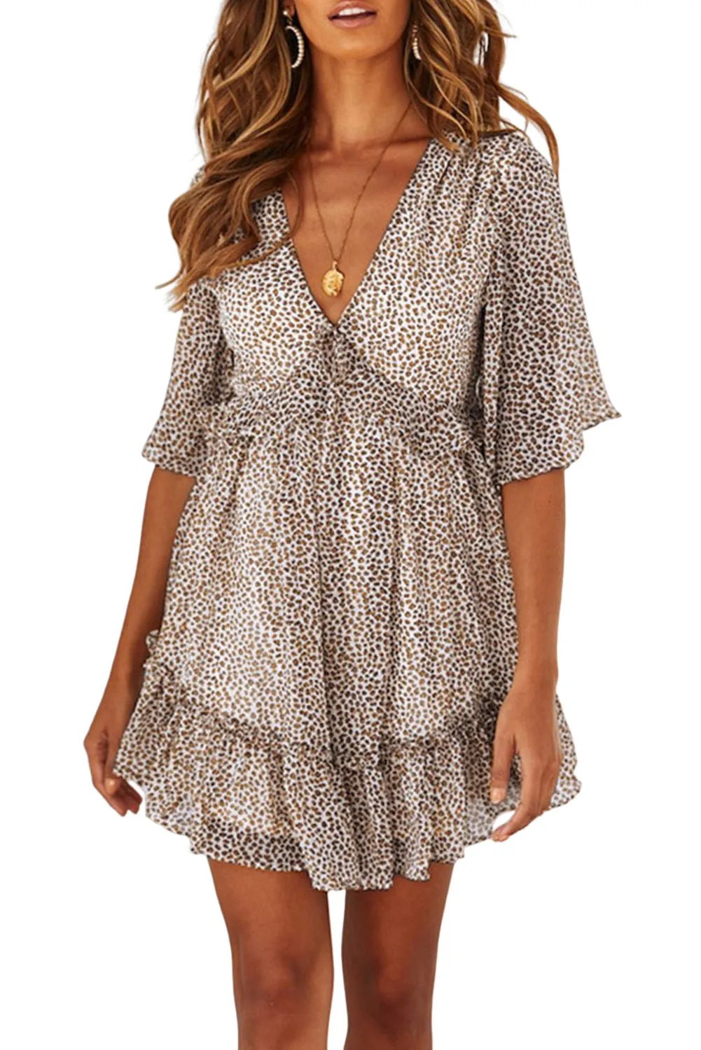 Black Leopard Print Ruffles Half Sleeve Dress