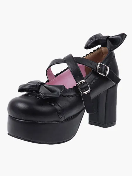 Black Lolita HeelsPU Platform Criss Cross Chunky Heel Lolita Shoes