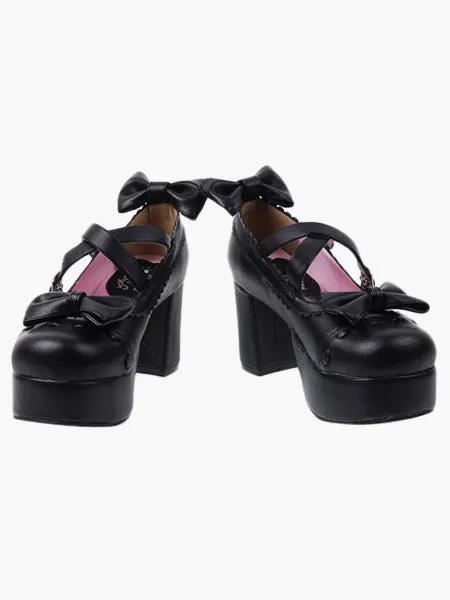 Black Lolita HeelsPU Platform Criss Cross Chunky Heel Lolita Shoes