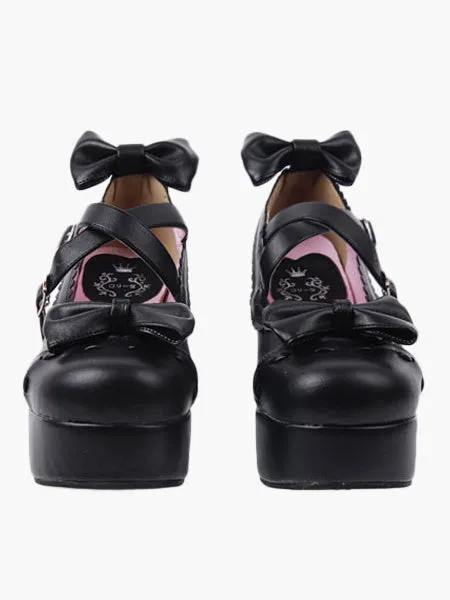 Black Lolita HeelsPU Platform Criss Cross Chunky Heel Lolita Shoes