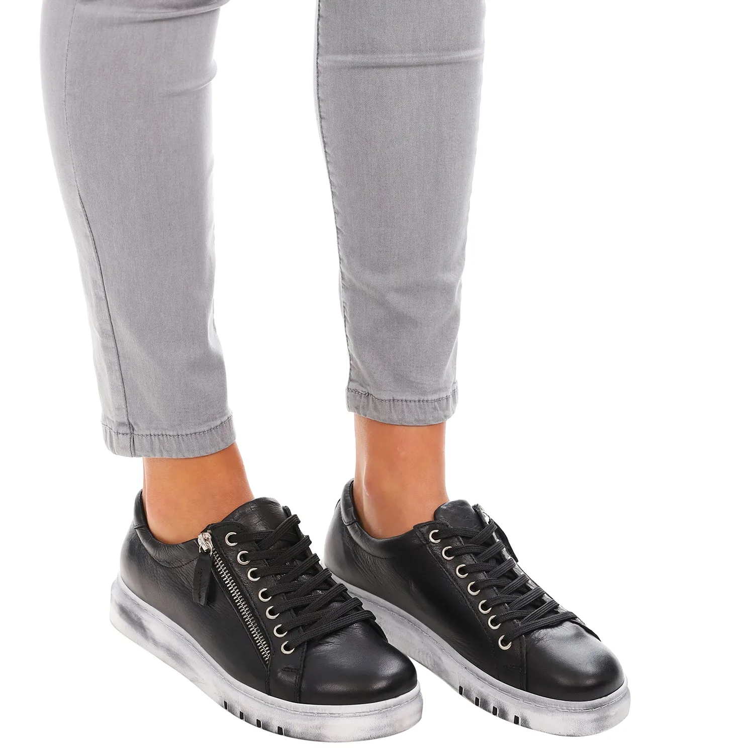 Black Tatter Leather Sneaker - RS3