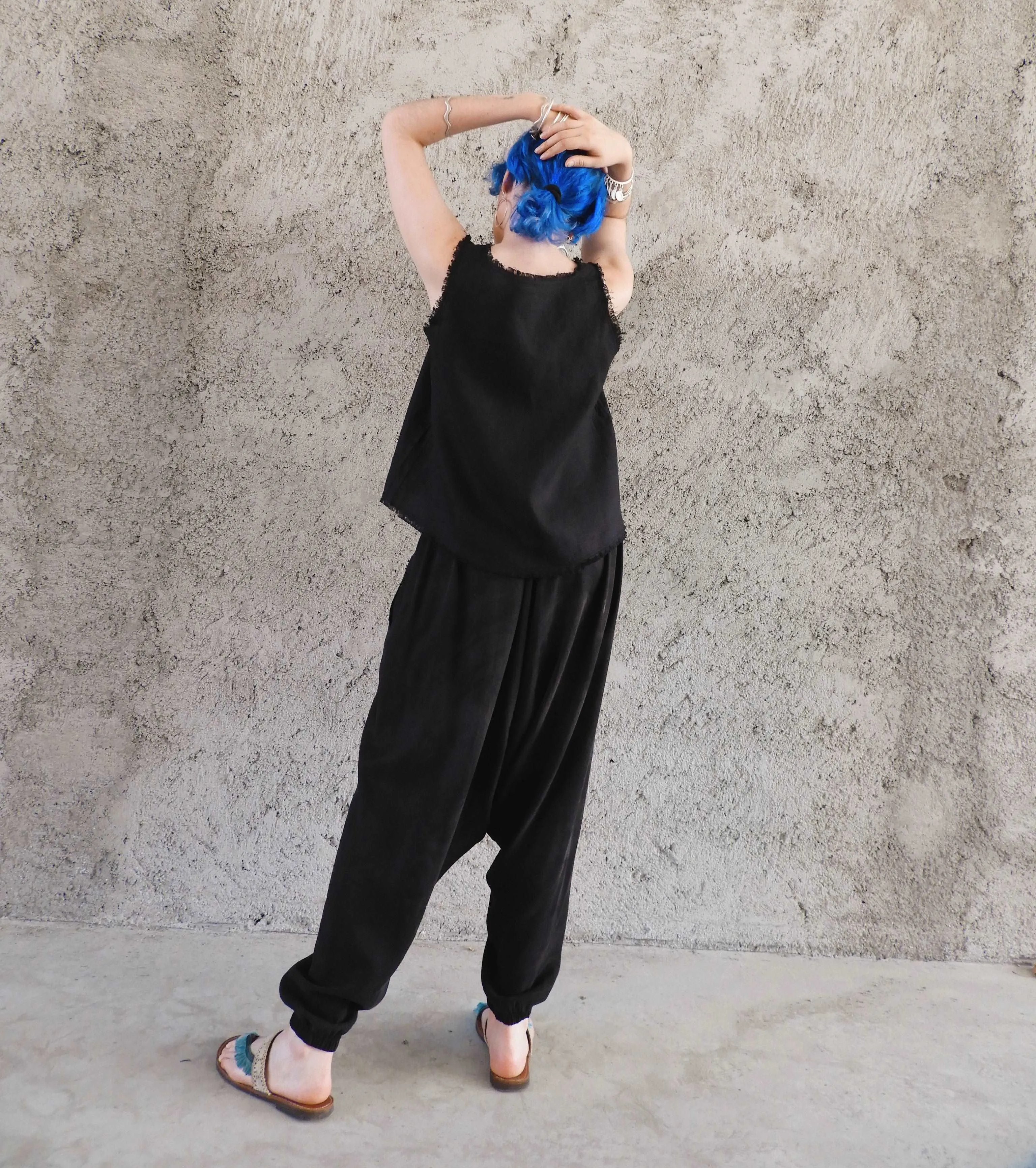 BREATH Women's Organic Cotton Harem Pants (Black, Blue)