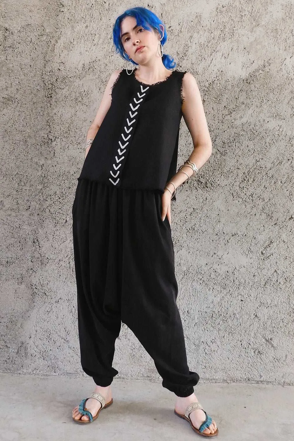 BREATH Women's Organic Cotton Harem Pants (Black, Blue)