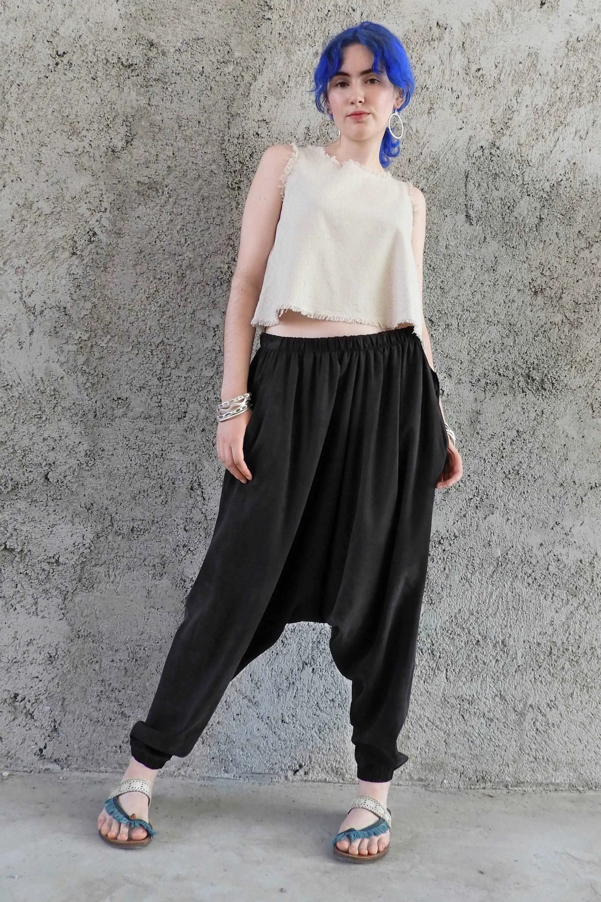 BREATH Women's Organic Cotton Harem Pants (Black, Blue)