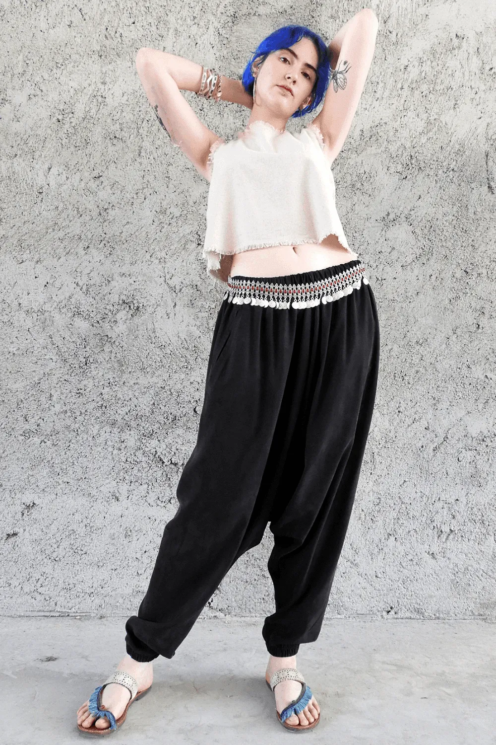 BREATH Women's Organic Cotton Harem Pants (Black, Blue)