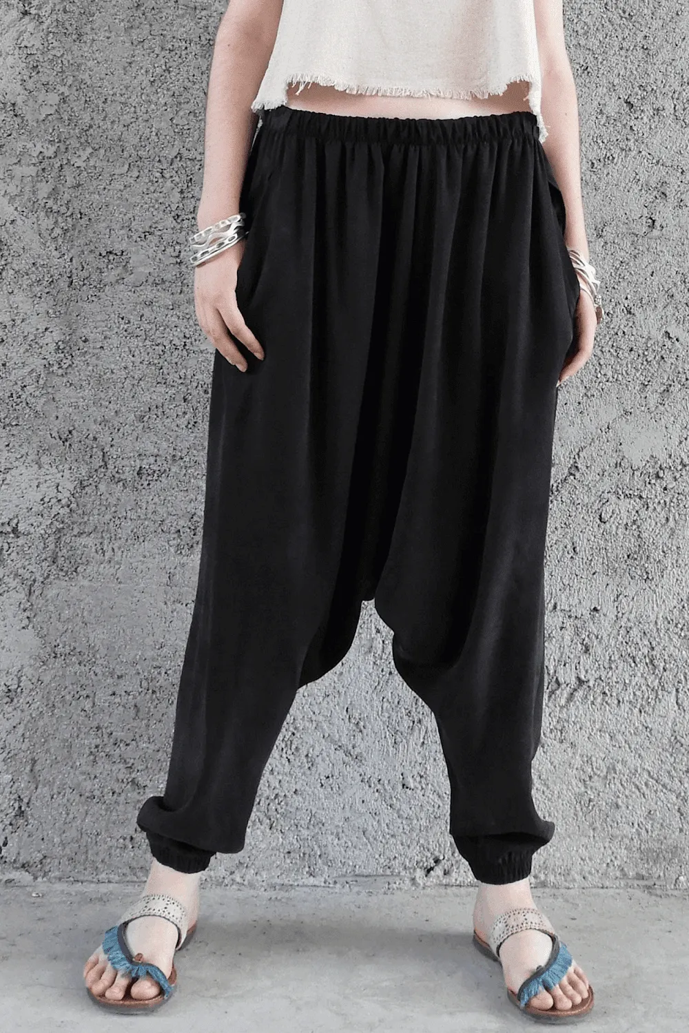 BREATH Women's Organic Cotton Harem Pants (Black, Blue)