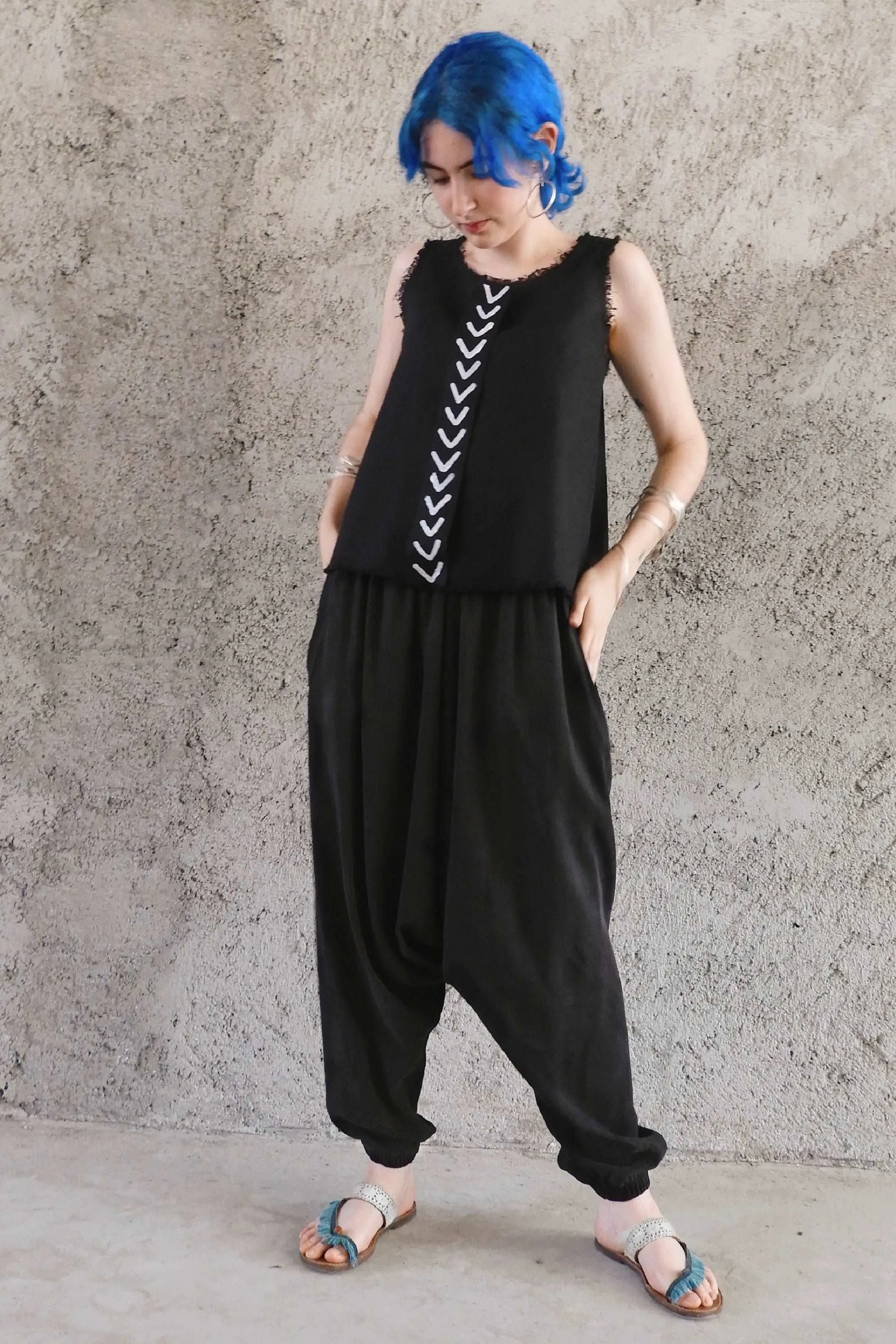 BREATH Women's Organic Cotton Harem Pants (Black, Blue)