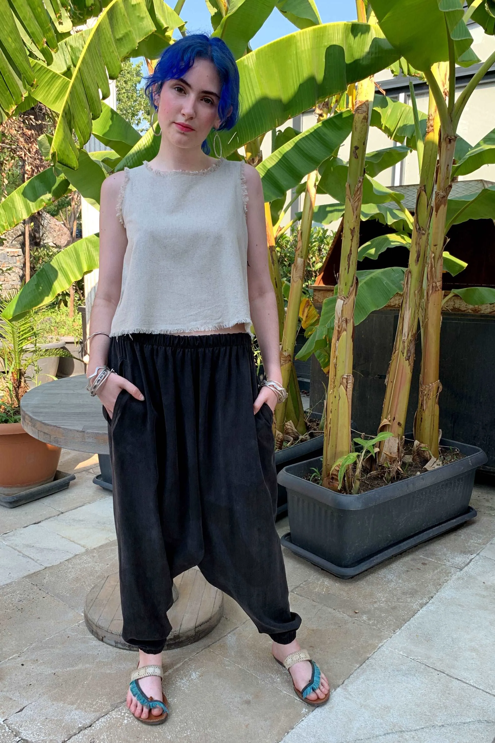 BREATH Women's Organic Cotton Harem Pants (Black, Blue)