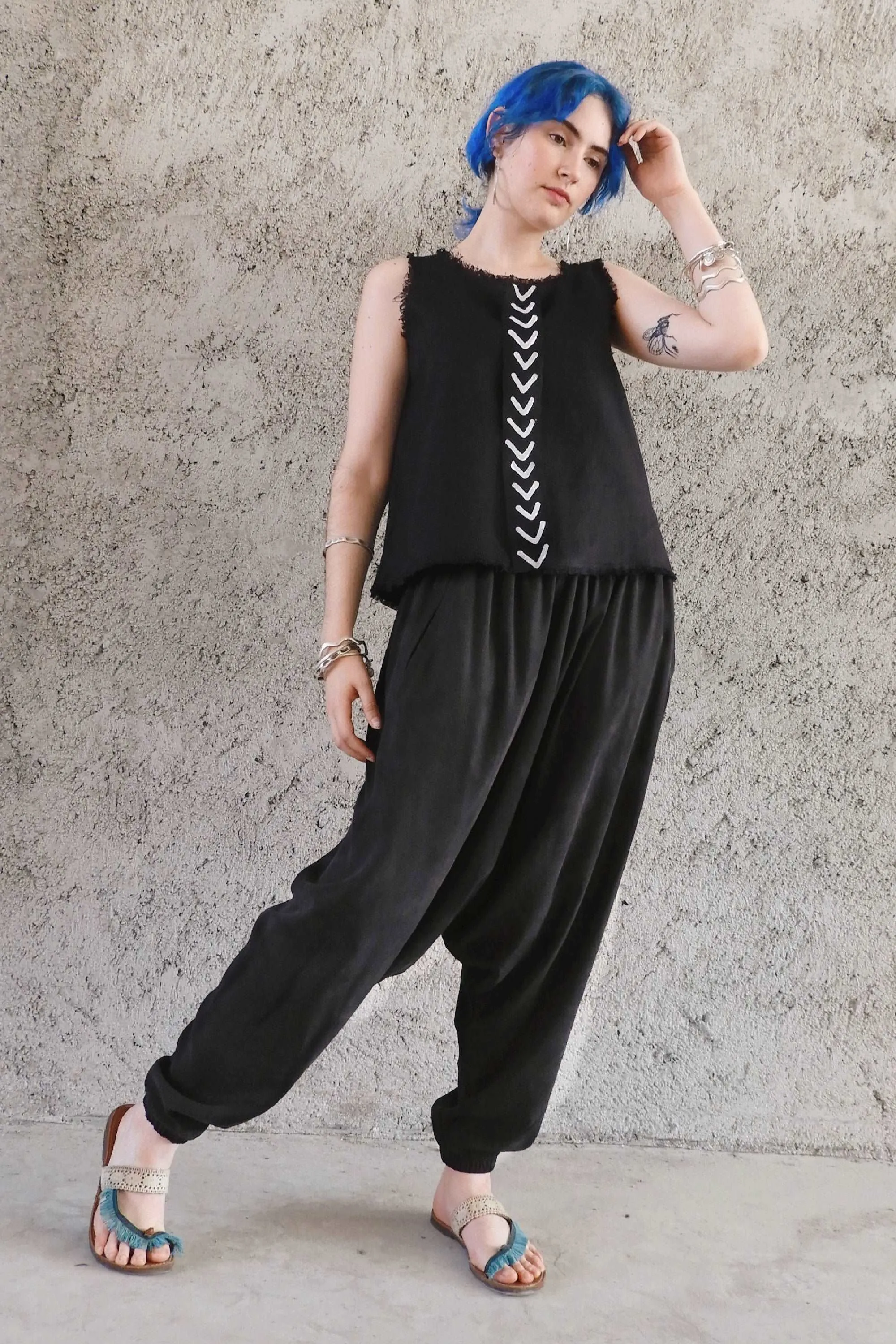 BREATH Women's Organic Cotton Harem Pants (Black, Blue)