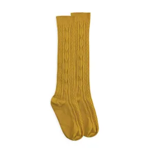 Cable Knee High Socks -- Mustard