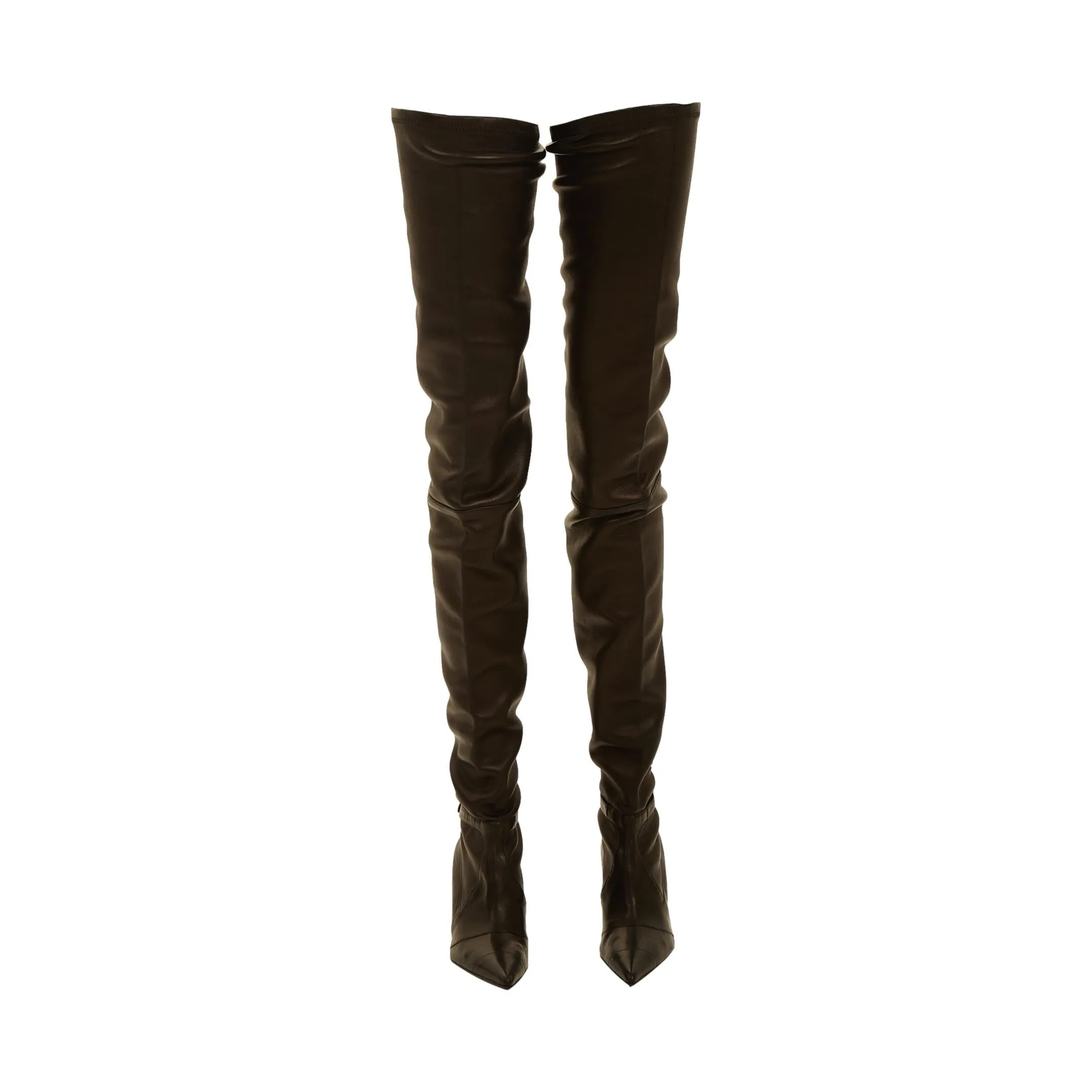 Chanel Black Leather Thigh-High Logo Boots