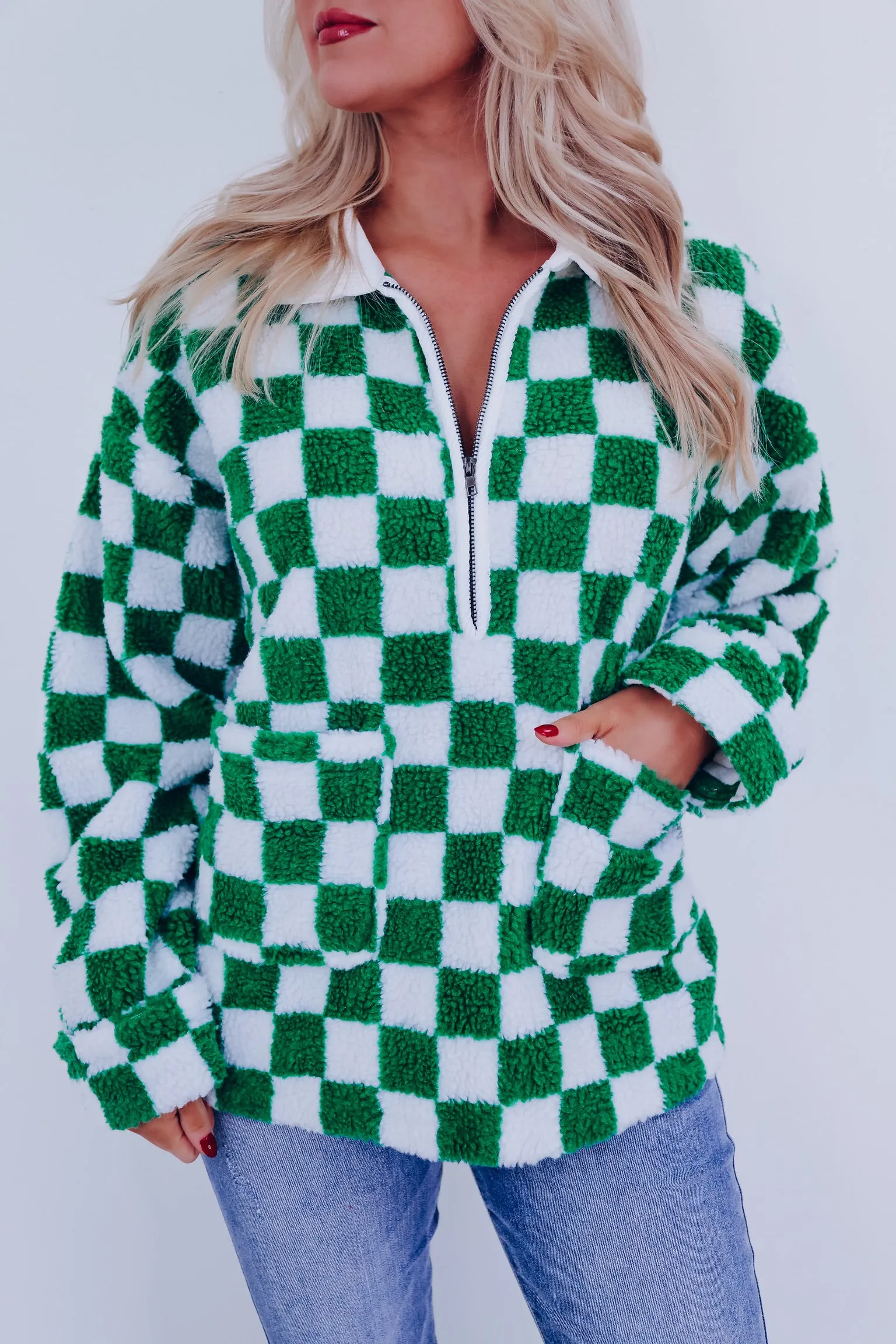 Checkered Pocketed Pullover - Green