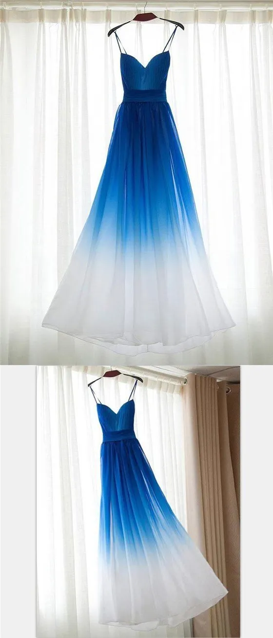 Chiffon Blue Gradient Beautiful Popular Unique Prom Dresses, Party Dress, Evening Dress, PD0498