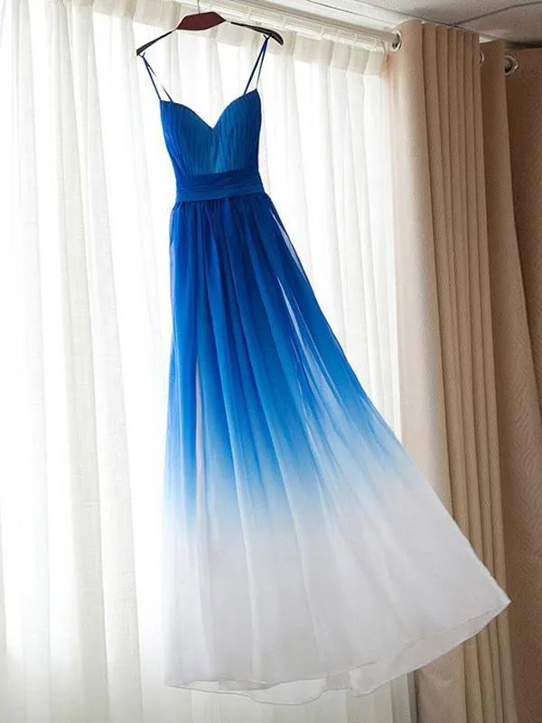 Chiffon Blue Gradient Beautiful Popular Unique Prom Dresses, Party Dress, Evening Dress, PD0498