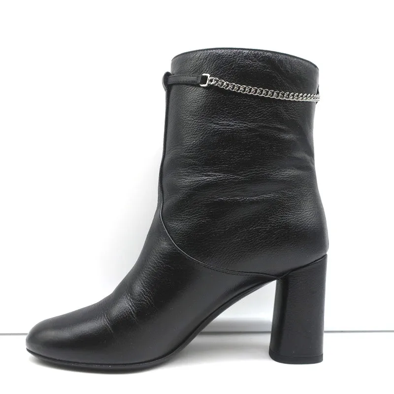 Christian Dior CD Chain Embellished Ankle Boots Black Leather Size 36 High Heel