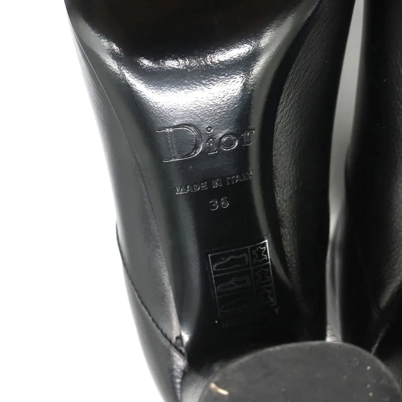 Christian Dior CD Chain Embellished Ankle Boots Black Leather Size 36 High Heel