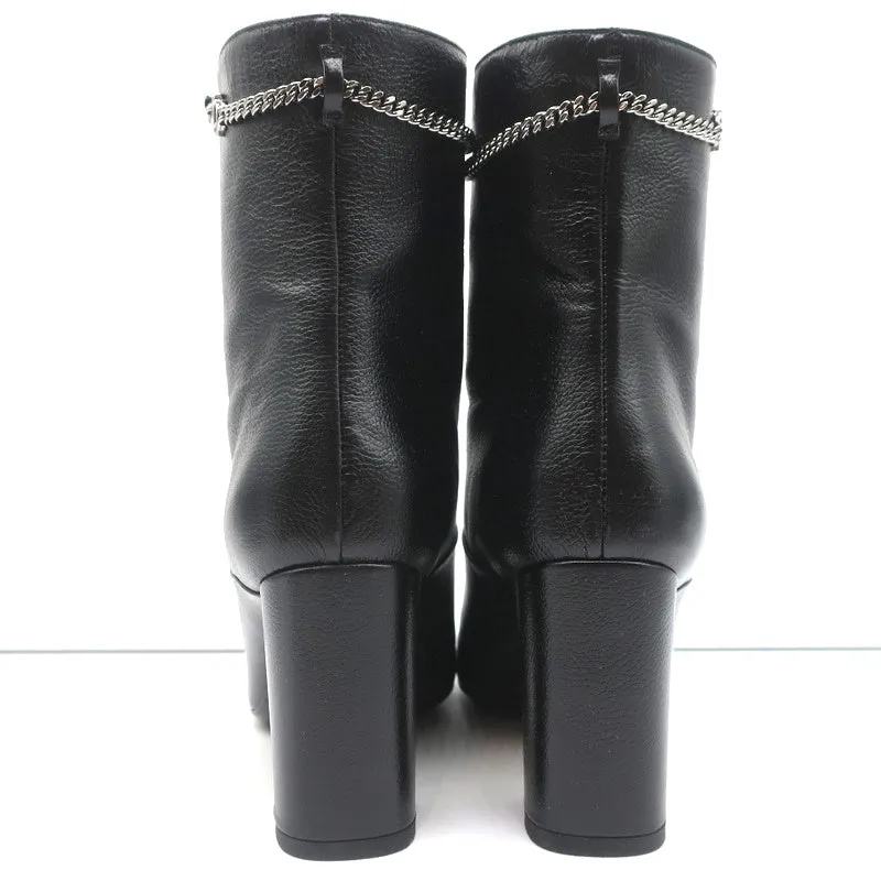 Christian Dior CD Chain Embellished Ankle Boots Black Leather Size 36 High Heel