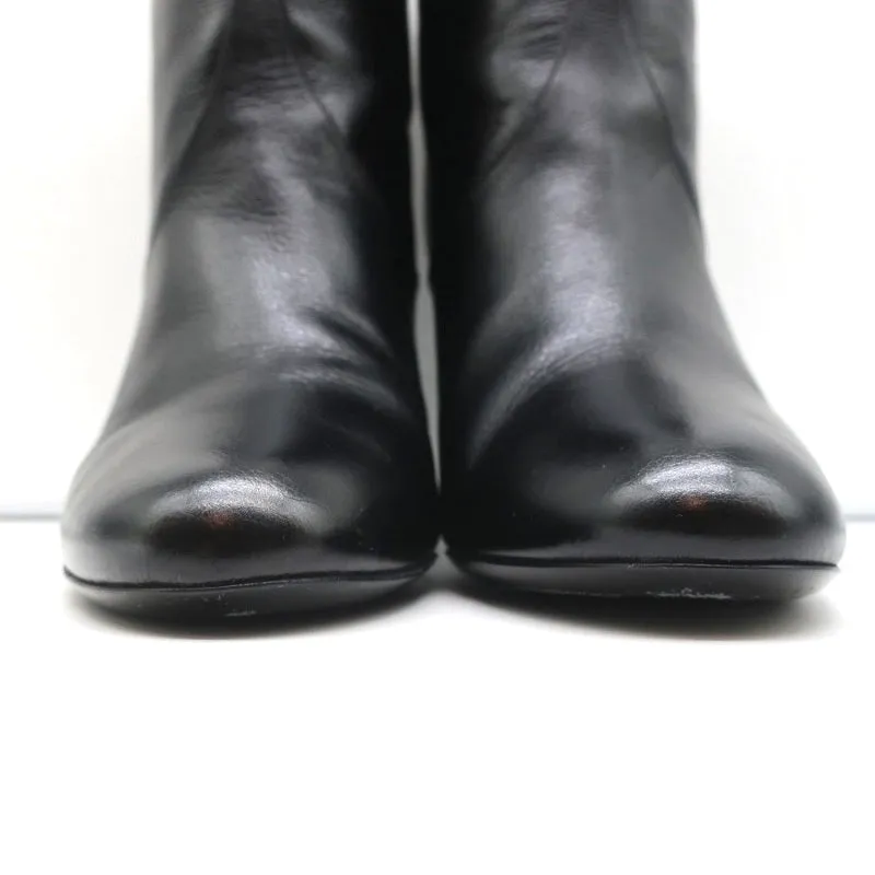 Christian Dior CD Chain Embellished Ankle Boots Black Leather Size 36 High Heel