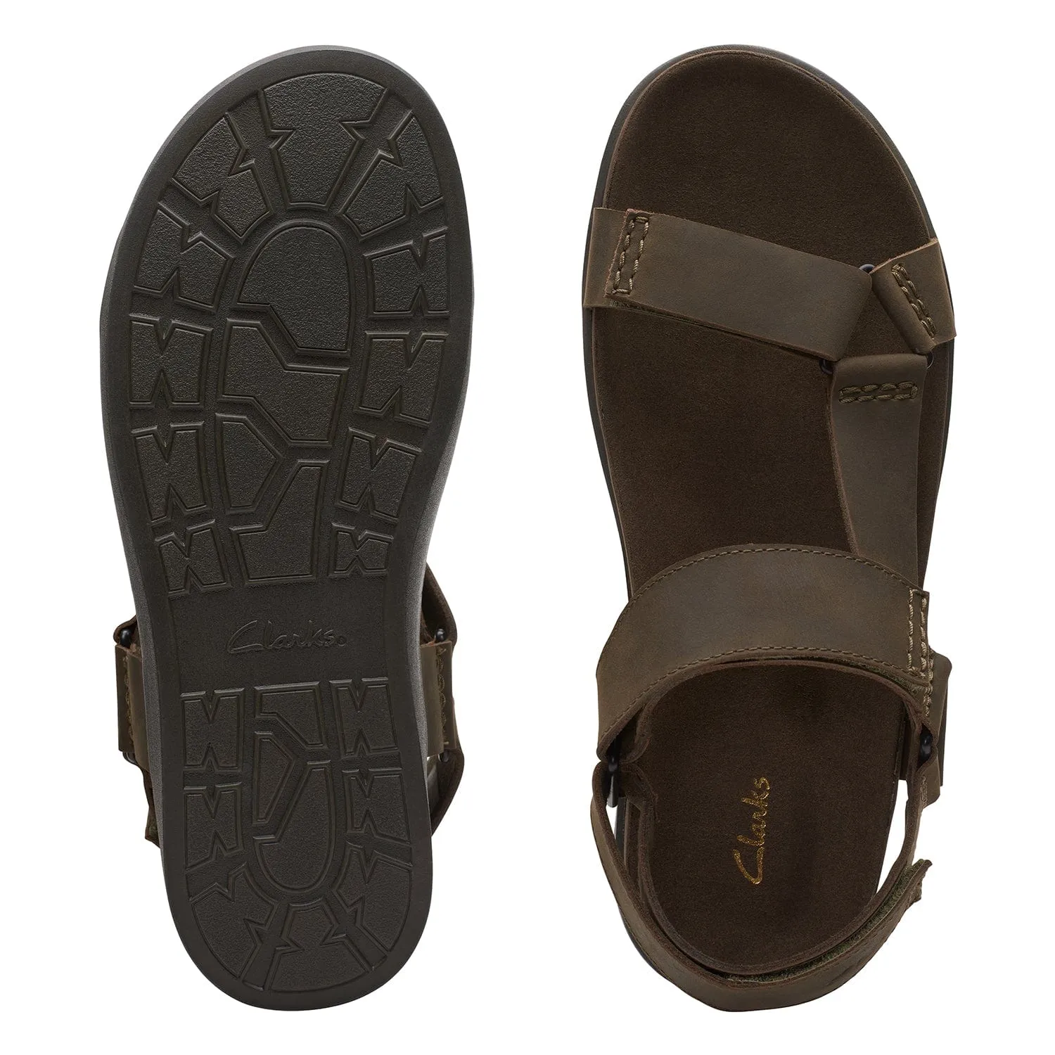 Clarks Sunder Range Sandals - Dark Olive Lea - 261718877 - G Width (Standard Fit)